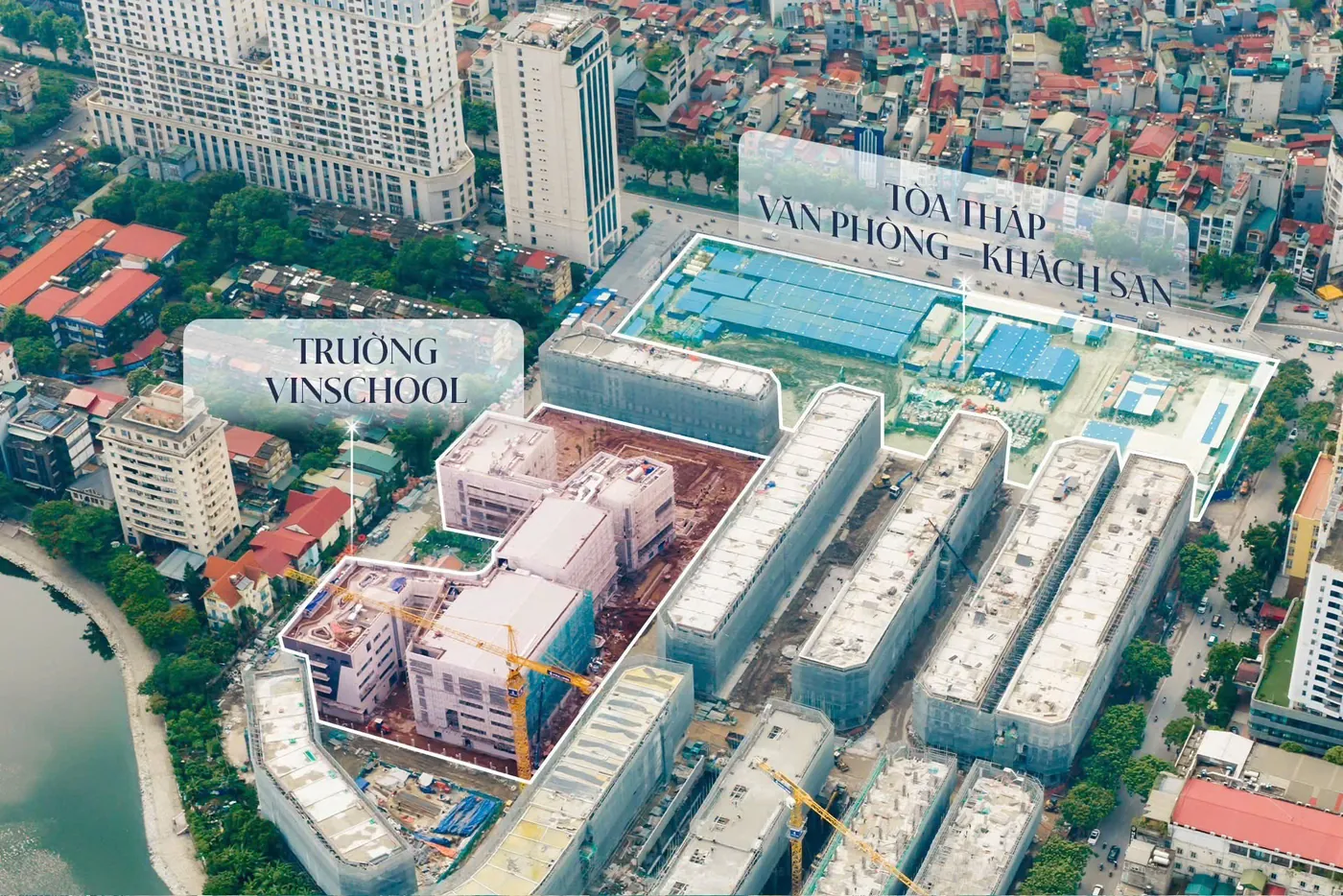 Ảnh thực tế công trường khu trường học và tháp cao tầng
